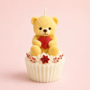Teddy Cupcake Candle